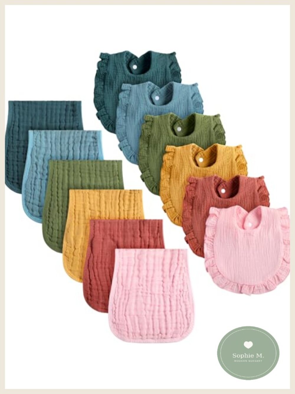 Muslin Baby Bibs Burp Cloths Set Organic Cotton Adjustable Snap Newborn